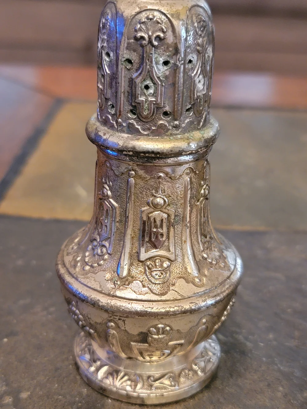 Decorative Silver-Tone Metal Salt and Pepper Shakers